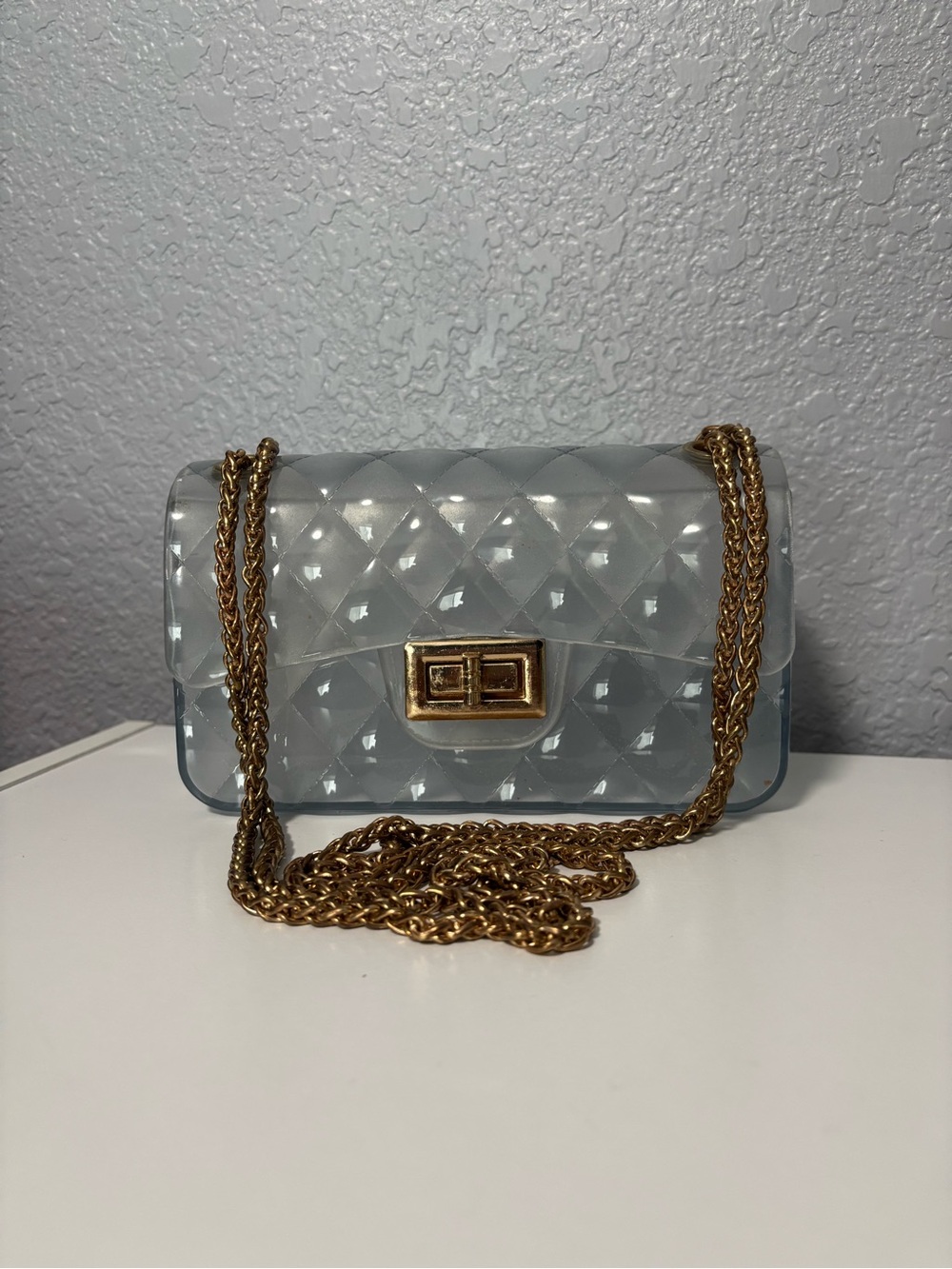 Target Clear Quilted Crossbody Bag with Gold Chain